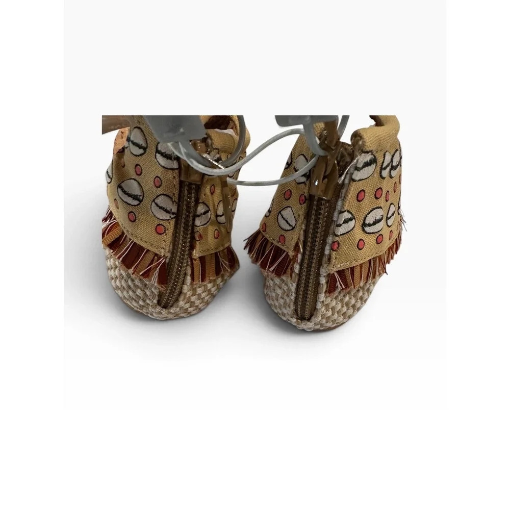 Disney Moana Kids Sandals Tan Shell Print Heart of Te Fiti Fringe US 11/12 NEW